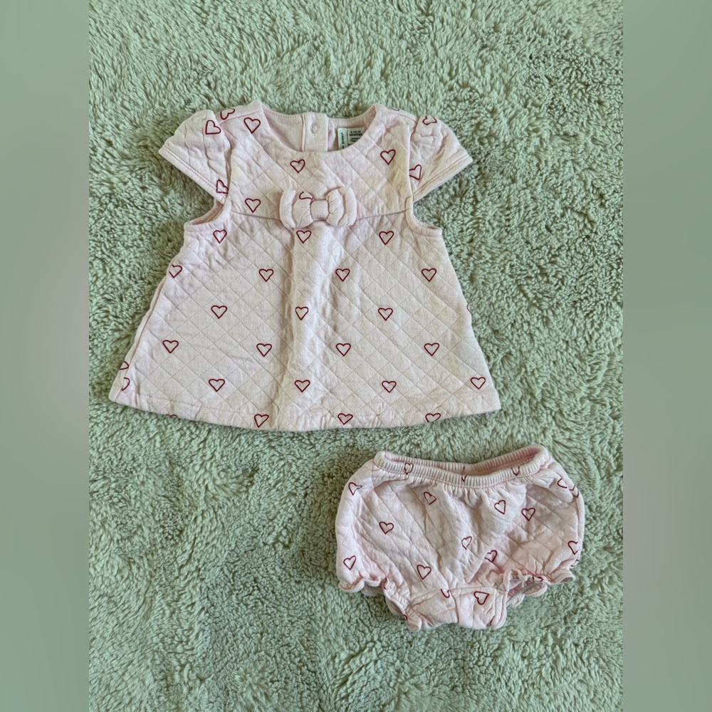 Janie and Jack Pink Heart Dress with Bloomers - 6-12 months